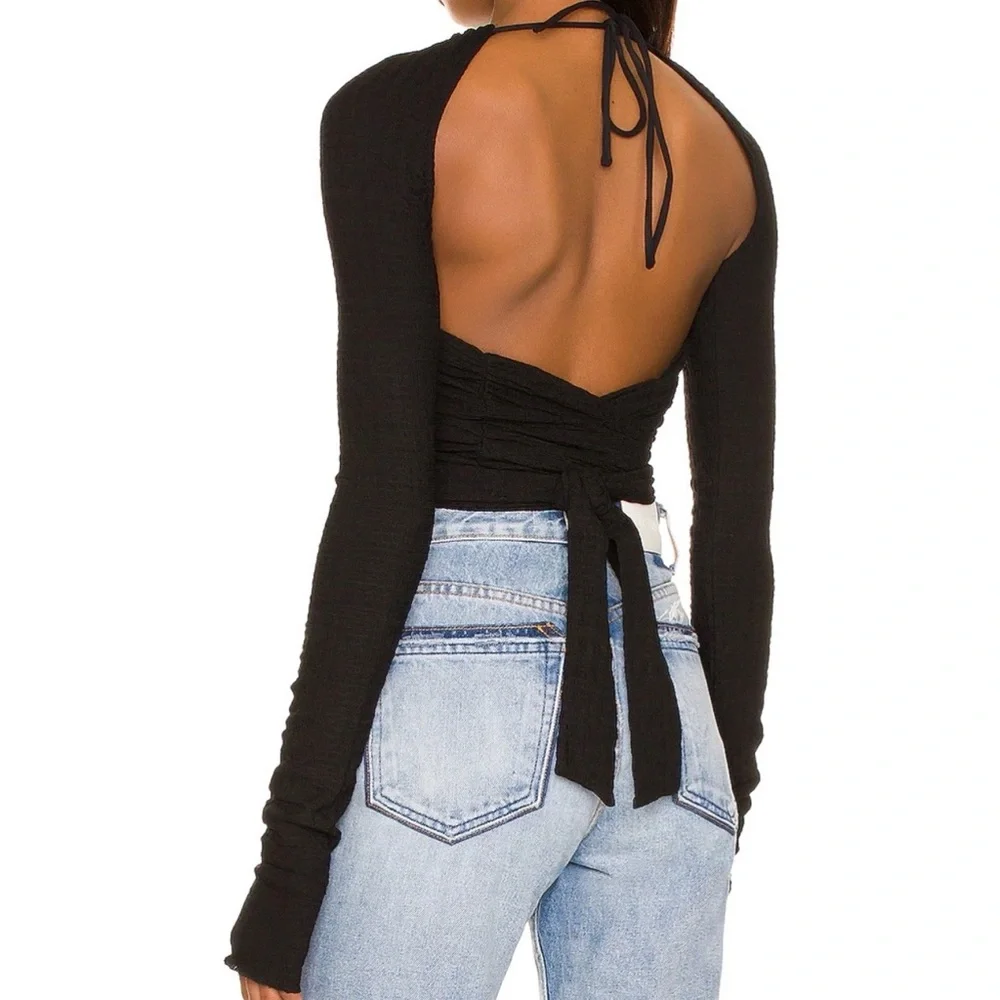 Danielle Guizio Wrap Long Sleeve Halter Top - Medium - Picture 6 of 7